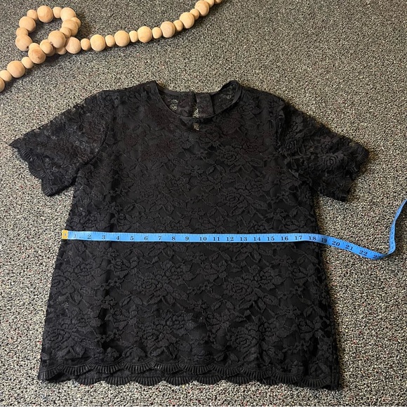 Black Lace Lined Short-Sleeve Blouse Round-Neck Modest Shirt Formal Top Sz S-M - Picture 14 of 16